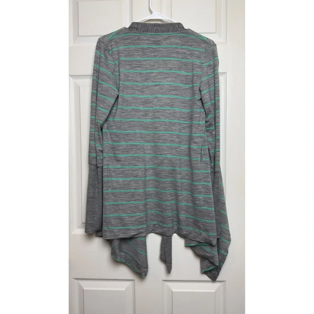 Icebreaker Merino‎ Wool Striped Wrap Cardigan Grey Mint Green SCT-SHSS14APRB Med